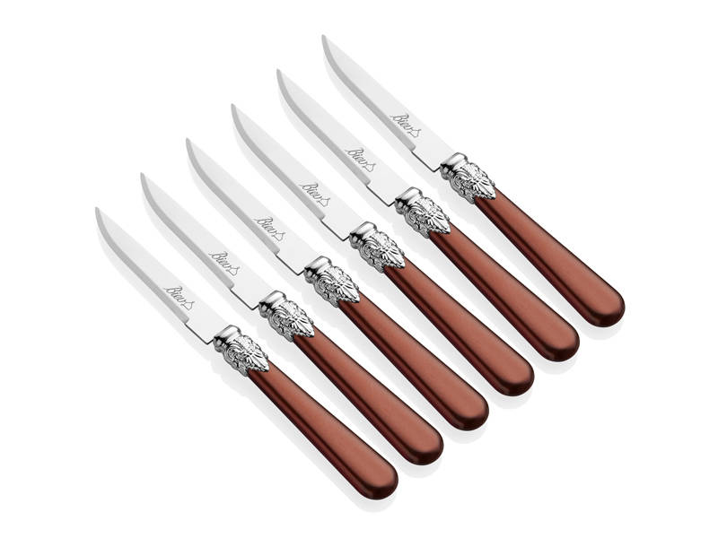 Sedefli 6 Parça Tatlı Bıçağı Takımı - Kahverengi